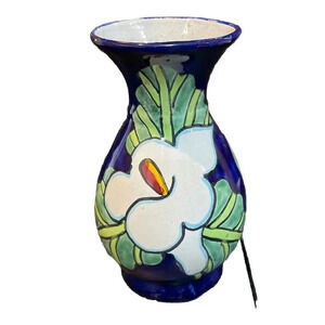 Talavera Calla Lily Hand Painted Mexico Pottery‎ Vase Colorful Floral Boho
